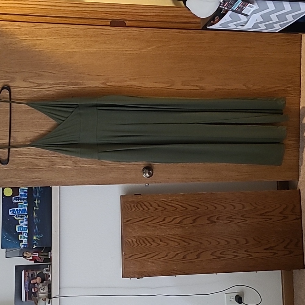 Cider Olive Green Spaghetti-Strap Wide-Leg Jumpsuit
